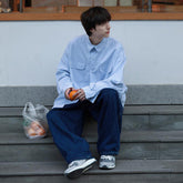 Men Jeans Oversize Pants Dark Blue Jeans Men Retro Straight-Leg Pants